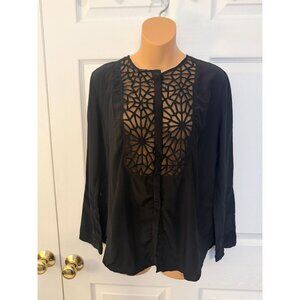 Sandro Paris Womens Black Lace Inset Silk Blouse Top Size 2